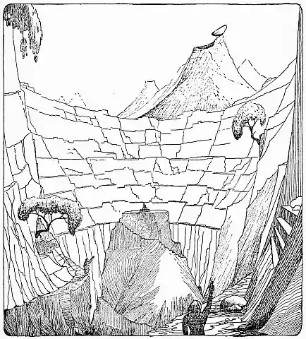 rock amphitheater with balancing rock in distance