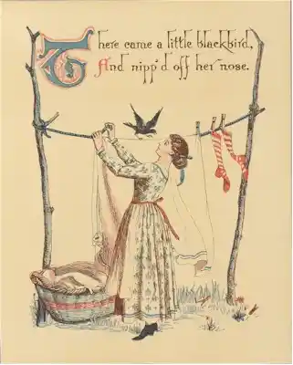 There came a little blackbird, And nipp'd off her nose.