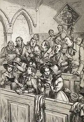 "The orchestra was in a small gallery, and presented a most whimsical grouping of heads."—page 97.