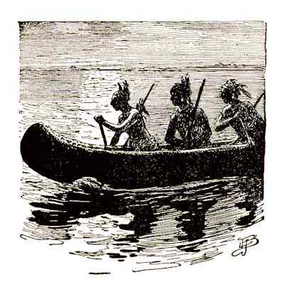[Illustration: Mark saw a canoe put off from the harbor island.]
