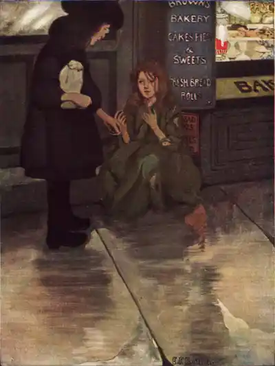 The beggar girl was still huddled up in the corner.