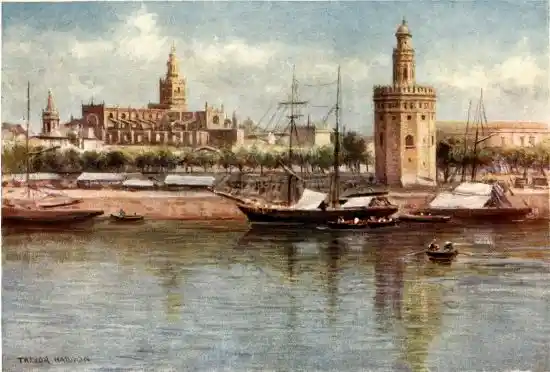 SEVILLE—THE TORRE DEL ORO AND THE CATHEDRAL