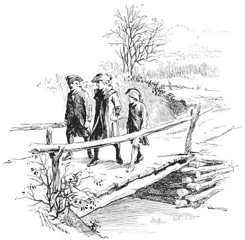 Master Rouse, Captain Haskell, and Benjamin walking on bridge