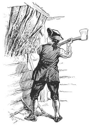 Isaac breaking slats with an ax