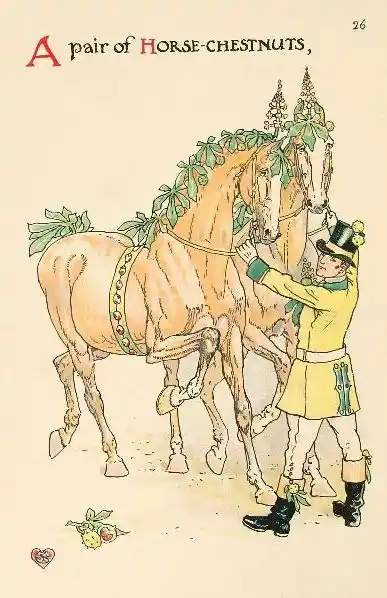 Two horses with a man in front