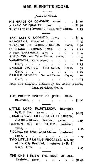 MRS. BURNETT'S BOOKS