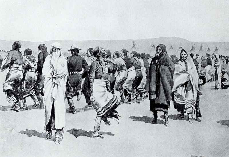 Group of indians dancing in a line